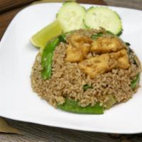 Fried Brown Rice · Vegetarian. Tofu and green vegetables.