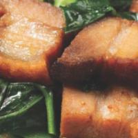 Crispy Pork Belly · Accompanied by Chinese broccoli.