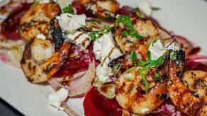 Grilled Shrimp · Seasonal beets, goat cheese, fennel, tangerines, balsamic reduction.