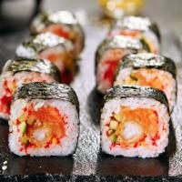 Spicy Shrimp Roll · Spicy shrimp and seaweed wrapped in rice.