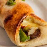 Sausage Roll · Contain pork. Sausage, peppers, onions, mozzarella, and tomato sauce.