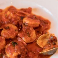 Shrimp Fra Diavolo · Sautéed in a spicy marinara sauce with two clams.