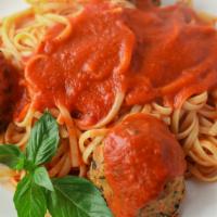 Meatless Meatballs & Pasta · Our amazing homemade vegan meatballs made with chickpeas, roasted vegetables, and potatoes s...