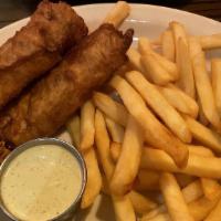 Fish & Chips · Beer battered cod, french fries, herb tartar sauce.