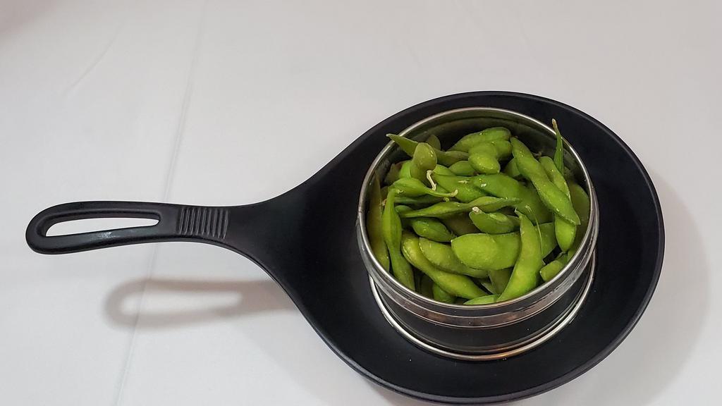 Edamame · Vegetarian. Steamed green fruit soybeans in the pod seasoned with sea salt.