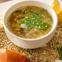 Hearty  Lentil Soup · Vegetarian. Swiss chard, lentils with essential Lebanese spices and fresh lemon juice.