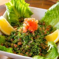 Taboule · Vegetarian. Authentic parsley salad with burghul mixed with chopped onions, tomatoes, olive ...
