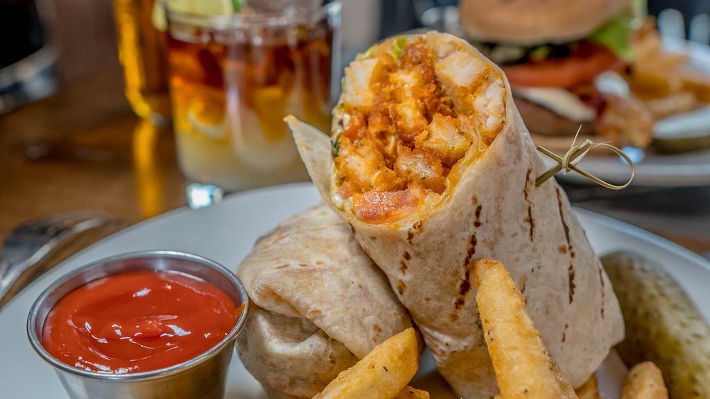 Fried Chicken Hurricane Wrap · Buffalo fried chicken, bleu cheese dressing, lettuce and tomato.