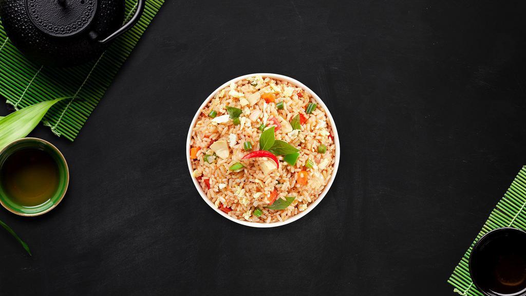 Veggie Mixer Fried Rice · Thai style fried rice, carrot, onion, garlic, tomato, cabbage, mushroom, cauliflower, broccoli and kale. Topped with sesame seeds and cashew nuts. Gluten free.
