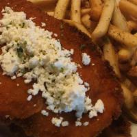 Stuffed Crispy Chicken Entree · Stuffed with spinach and feta served with Greek fries.