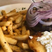 Greek Burger Entree · Grilled eggplant, onion and feta served with greek fries.