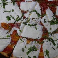 Margherita Pizza (Medium) · Plum tomato sauce, fresh mozzarella cheese, and basil.
