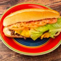 Chop Cheese · Grilled beef, American cheese, lettuce, tomato, mayo & ketchup