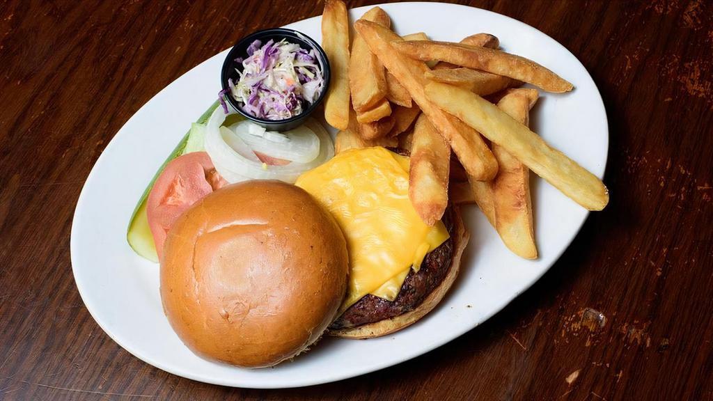 Hamburger · 8 oz char-broiled pure angus beef. Served with steak fries.