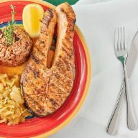 Grilled Salmon · Served with two sides.