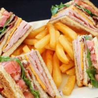 Club Sandwiches W/Fries · Club Sandwiches w/ fries, your choice of protein, either Ham & Cheese, Chicken, Pernil or  B...