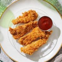 Fried Chicken Tenders · Four crispy chicken tenders with your choice of dipping sauce.