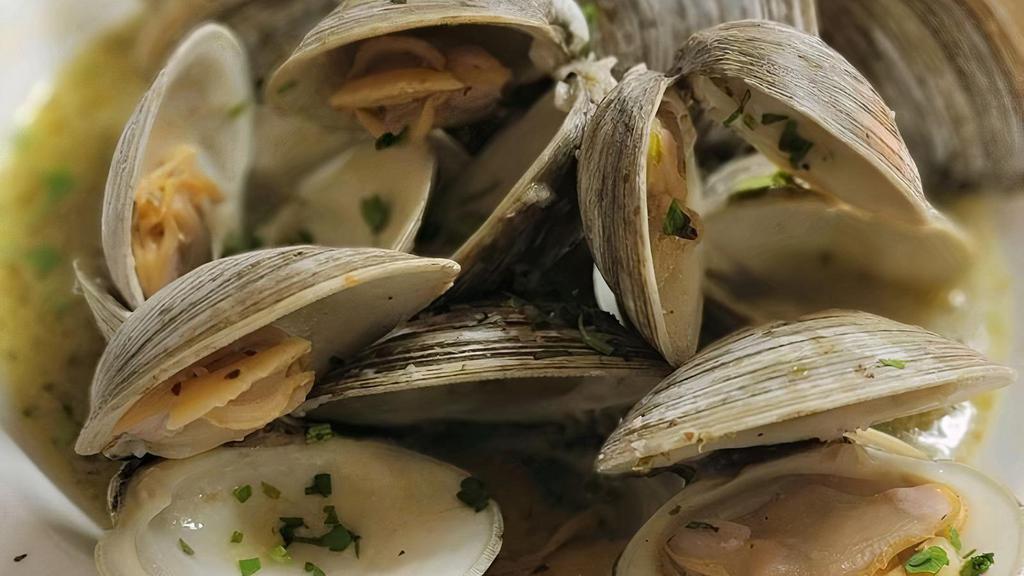 Clams Bianco · Little neck clams in a garlic & oregano white wine sauce.