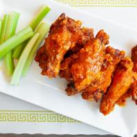 Dry Rubbed Crispy Chicken Wings Plate · Classic Buffy or hot honey. Gluten-free.