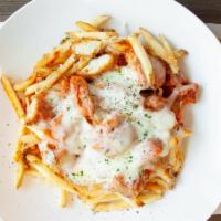 Chicken Parm Ala Vodka Fries · Cheesy mozzarella French fries topped with chopped chicken fingers and our homemade ala vodk...