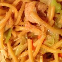 Pancit Canton(Lo Mein) · Yellow egg noodles saute'ed  in chicken broth with choice of  protein, assorted vegetables, ...