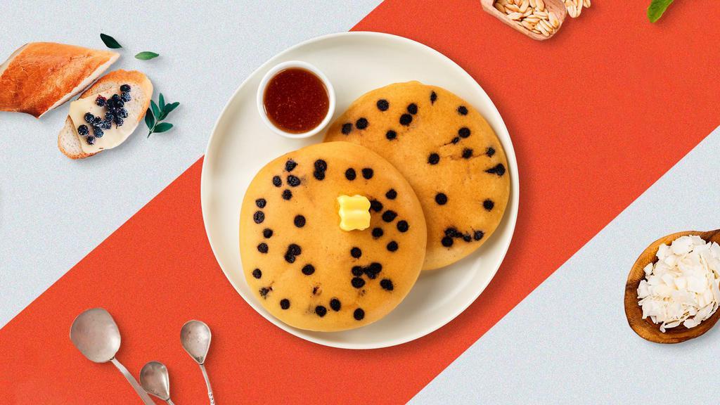 Choco Loco Chip Pancakes · Fluffy chocolate chip pancakes cooked with care and love served with butter and maple syrup. Served in pairs.