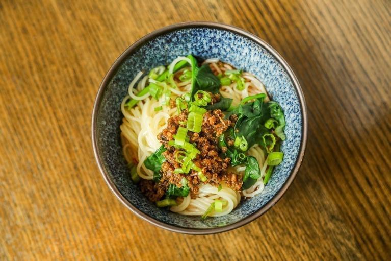 Dan Dan Noodles成都担担面 · Noodle with house special chili sesame sauce, top with minced pork and spinach.