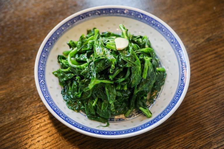 Snow Pea Shoot With Garlic┇蒜炒豆苗 · Vegetarian. Sauteed snow pea leaves with garlic