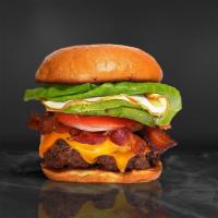 Bacon & Egg · Half pound beef patty topped with bacon, fried egg, avocado, melted cheese, lettuce, tomato,...