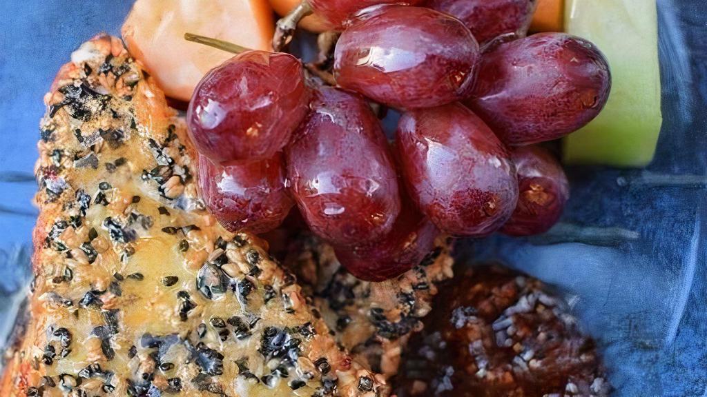 Sesame Crusted Feta. · fresh fruit, fig, honey