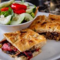 Grilled Vegetable Panini · portabello, yellow squash, zucchini, eggplant, red peppers, goat cheese, focaccia, mixed gre...
