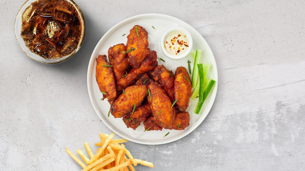25-Piece Wings · Fresh chicken wings fried until golden brown. Your choice of two flavors.