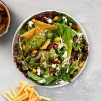 Mexican Salad · (Vegetarian) Mixed greens, pico de gallo, black beans, corn, cilantro, avocado, cotija chees...