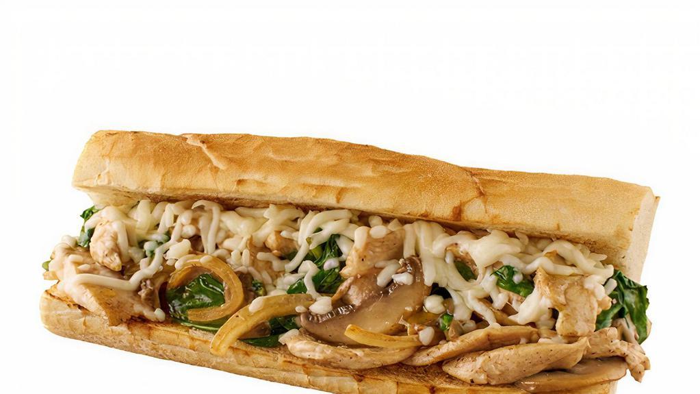 Chicken Cheesesteak · Grilled chicken, cheese, caramelized peppers, onion and mayo.