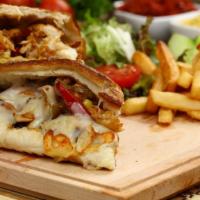 Chipotle Chicken Cheesesteak · Chipotle chicken, cheese, caramelized peppers, onion and mayo.
