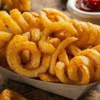 Curly Fries · Fresh hand cut potatoes cut into curly shapes.