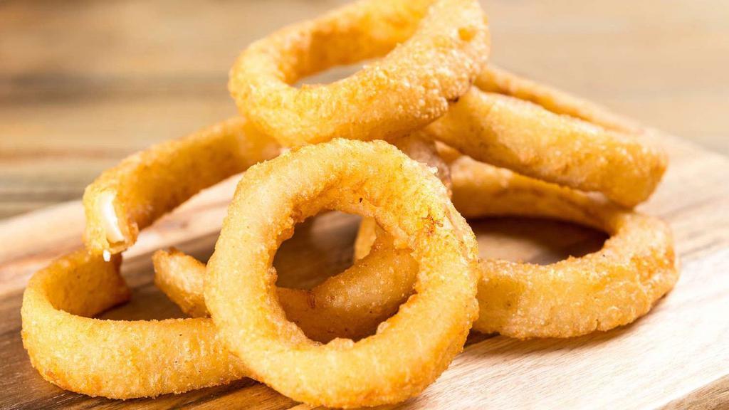 Onion Rings · Breaded and fried onions rings.