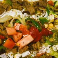 Lamb · Come  with lamb  salad 
Lettuce tomato cucumber green olives black olives 
Chickpea corn and...