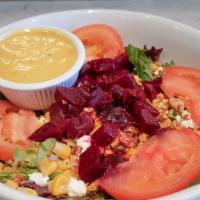 Bietole Salad · Mixed greens, roasted red beets, goat cheese, toasted walnuts, . roasted corn & tomatoes wit...