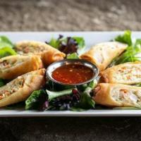 Farmers Market Spring Rolls · crunchy vegetable spring rolls with a sweet thai-chili dip