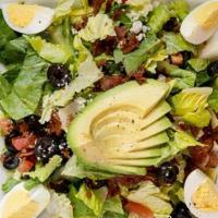 Chopped Cobb · greens, bacon, tomatoes, olives, hard boiled egg, avocado, gorgonzola, balsamic vinaigrette