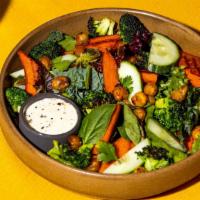 Caesar Twist · Vegetarian, Vegan, Gluten-Free. Mixed greens & baby kale, crunchy chickpea 