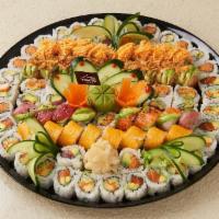 Medium Platter · Chef choice of 3 fish specialty rolls, 1 vegetable specialty rolls, 4 fish sushi rolls and 2...