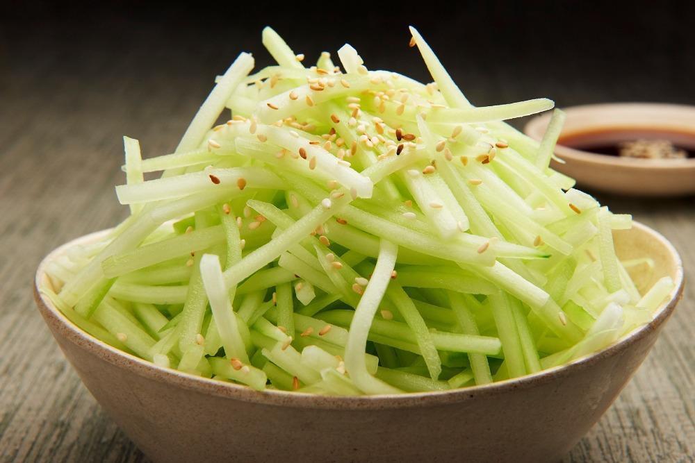 Cucumber Salad · Fresh cucumber strips with a ponzu dressing.