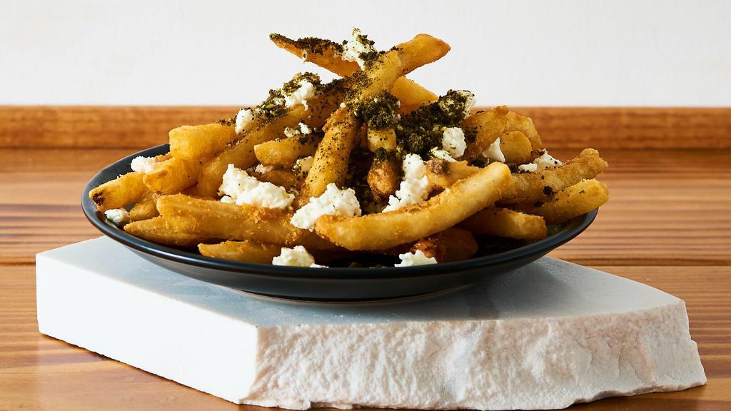 Chutzpah Fries · Fries tossed with Za'atar spice and topped with Feta Cheese