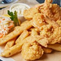 Crispy Fried Jumbo Naked Shrimp · served with french fries and coleslaw