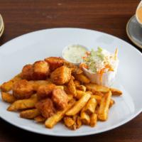 Crispy Fried North Atlantic Sea Scallops · served with french fries and coleslaw