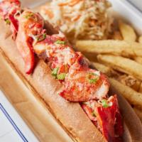 Half Pound Maine Lobster Roll · warm butter-poached or traditional with lemon mayo, french fries, coleslaw