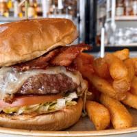 Double R Ranch Usda Prime Bacon Cheddar Burger* · applewood smoked bacon, Vermont cheddar, lettuce, tomato, french fries, coleslaw

*Served ra...