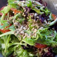 House Salad · local organic leaf lettuce, tomato, cucumber, carrot, sunflower seeds